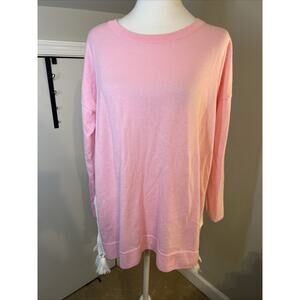 Lilly Pulitzer Pink Coolmax Cotton Blend Sweater Tassel Crochet Trim Medium